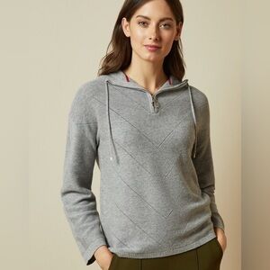 Ted Baker Gray Hooded Jumper Wool Sweater with Stitched Details